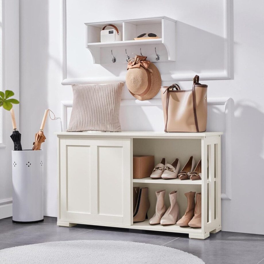 Dressoir met Schuifdeuren 106,7x33x63 cm – wit Buffetkast met Verstelbare Plank en Grote Opbergruimte – Lage Keukenkast / TV Meubel – Urbanhome afbeelding 1