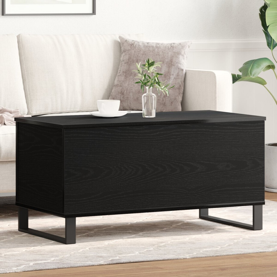 vidaXL - Salontafel - Zwart - Eiken - 90 - x - 44,5 - x - 45 - cm - Bewerkt - hout afbeelding 1