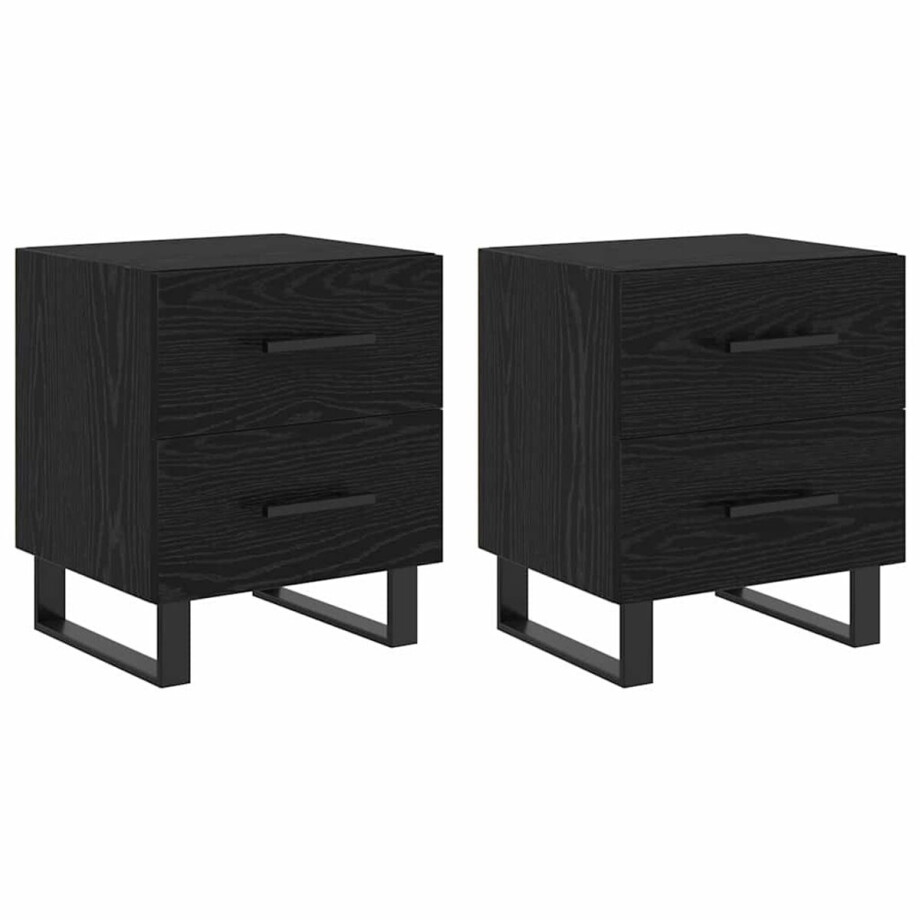 vidaXL - Nachtkastje - 2 - pcs - Zwart - Eiken - 40 - x - 35 - x - 47,5 - cm - Bewerkt - hout vidaXL - Nachtkastje - 2 - pcs - Zwart - Eiken - 40 - x - 35 - x - 47,5 - cm - Bewerkt - hout afbeelding 1