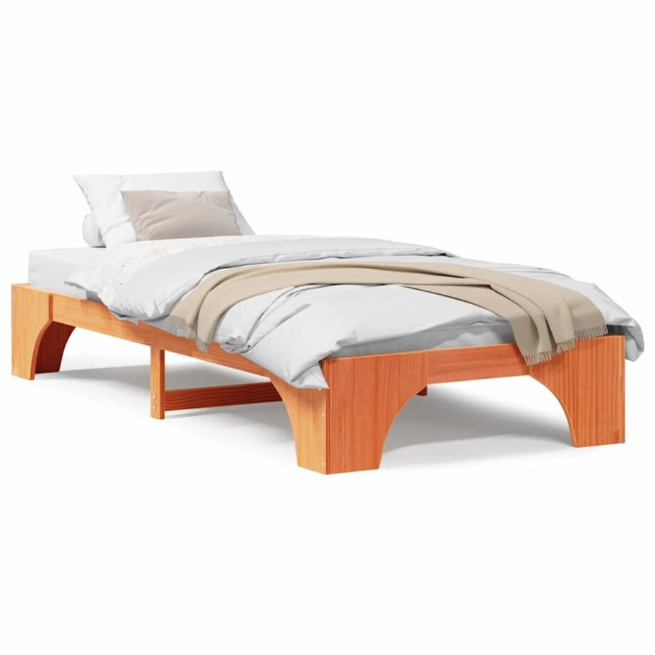 vidaXL - Bedframe - Wasbruin - 80 - x - 200 - cm - Massief - grenenhout vidaXL - Bedframe - Wasbruin - 80 - x - 200 - cm - Massief - grenenhout afbeelding 1