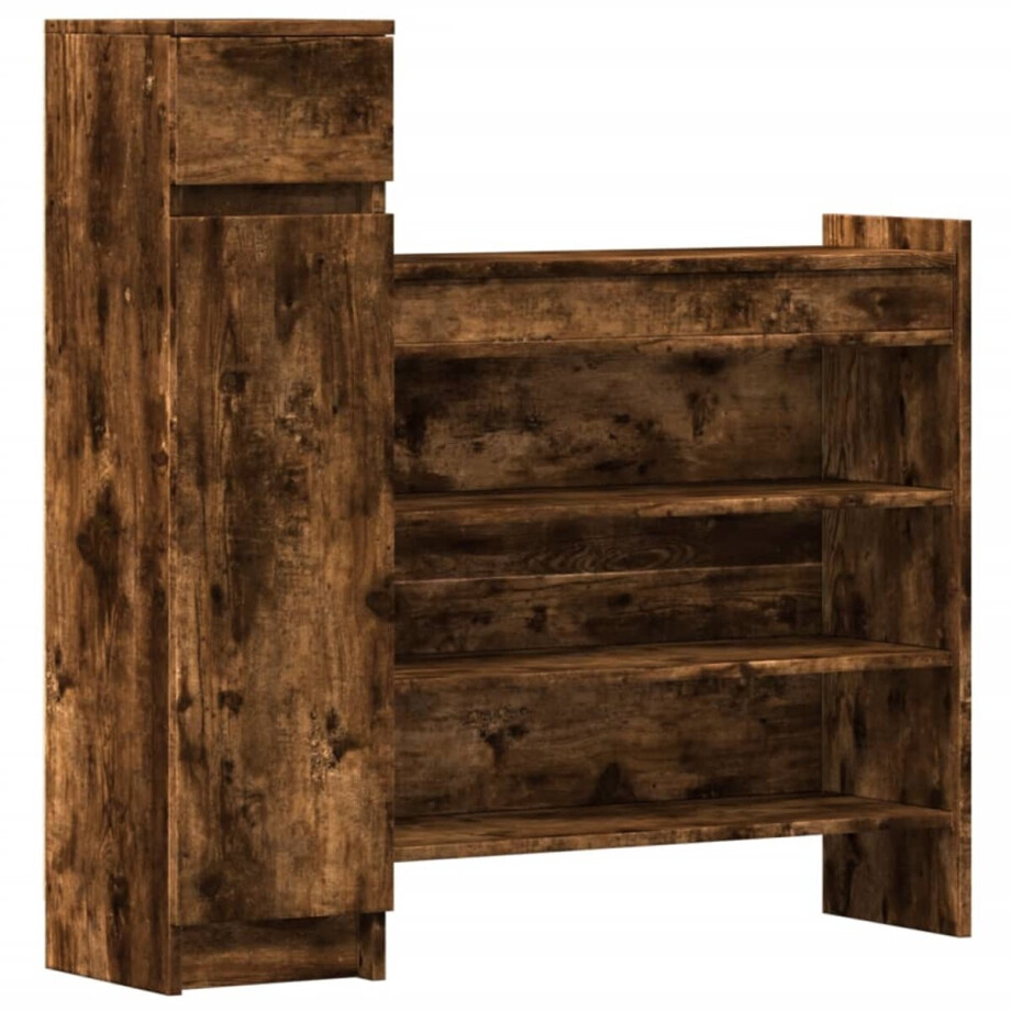 vidaXL - Schoenenkast - 100,5x28x100 - cm - bewerkt - hout - gerookt - eikenkleurig afbeelding 1