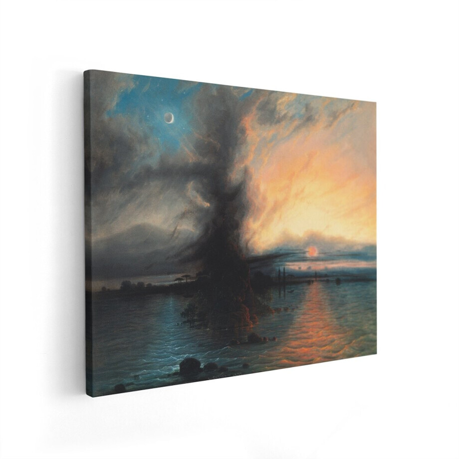 Artaza Canvas Schilderij Symbolisch Landschap met Dag en Nacht - Zon en Maan - en Storm - 50x40 cm - Wanddecoratie Woonkamer - Schilderijen - Muurdecoratie afbeelding 1