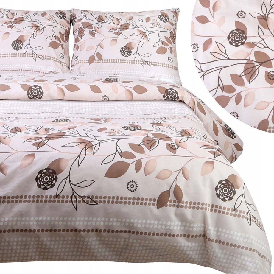 Cottonlove Katoenen Dekbedovertrek Set 180x200cm Bloemen Bladeren Stippen Wit Beige afbeelding 1