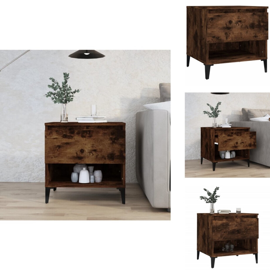vidaXL Bijzettafel - Bijzettafels - Salontafel - Salontafels - Bijzettafel 50x46x50 cm bewerkt hout gerookt eikenkleurig afbeelding 1