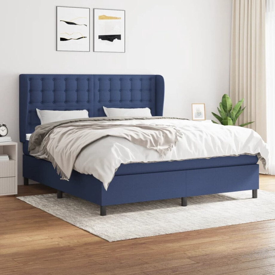 vidaXL - Boxspring - met - matras - stof - blauw - 180x200 - cm vidaXL - Boxspring - met - matras - stof - blauw - 180x200 - cm afbeelding 1
