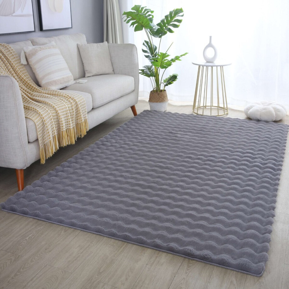 Flycarpets Felicia Hoogpolig Fluffy 3D Design Vloerkleed - Grijs - 80x250 cm afbeelding 1