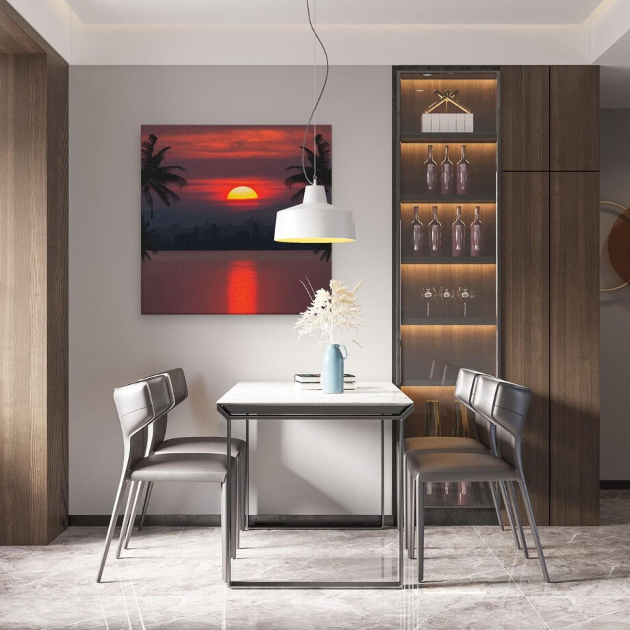 Artaza Canvas Schilderij Zonsondergang Op Het Strand Met Palmbomen - 80x80 - Groot - Foto Op Canvas - Canvas Print afbeelding 1