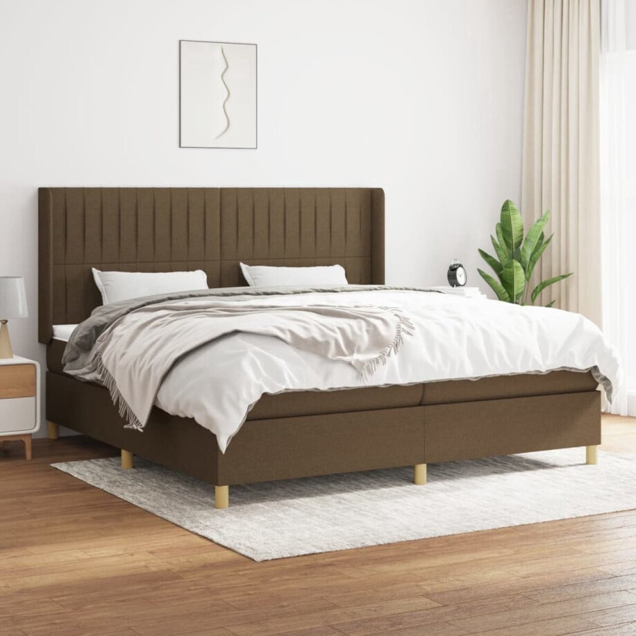 vidaXL Slaapcomfort - Boxspringbed - Boxspring met matras stof donkerbruin 200x200 cm - Boxspring - Tweepersoonsbed - Houten Bed afbeelding 1