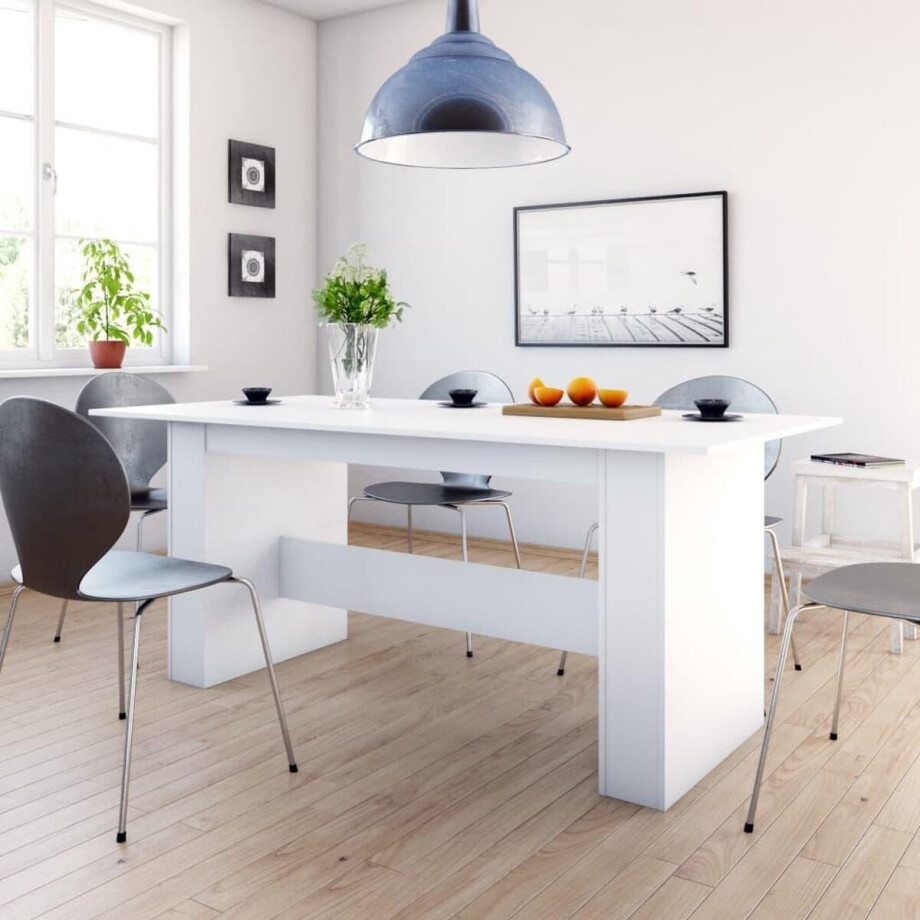 vidaXL - Eettafel - 180x90x76 - cm - bewerkt - hout - wit vidaXL - Eettafel - 180x90x76 - cm - bewerkt - hout - wit afbeelding 1