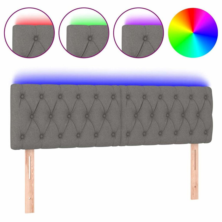 vidaXL - Hoofdbord - LED - 144x7x78/88 - cm - stof - donkergrijs vidaXL - Hoofdbord - LED - 144x7x78/88 - cm - stof - donkergrijs afbeelding 1