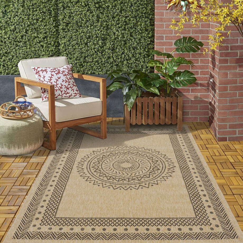 Flycarpets Lucia Naturel Sisal Buitenkleed Voor Binnen & Buiten Vloerkleed - Beige / Zwart - 240x340 cm Flycarpets Lucia Naturel Sisal Buitenkleed Voor Binnen & Buiten Vloerkleed - Beige / Zwart - 240x340 cm afbeelding 1