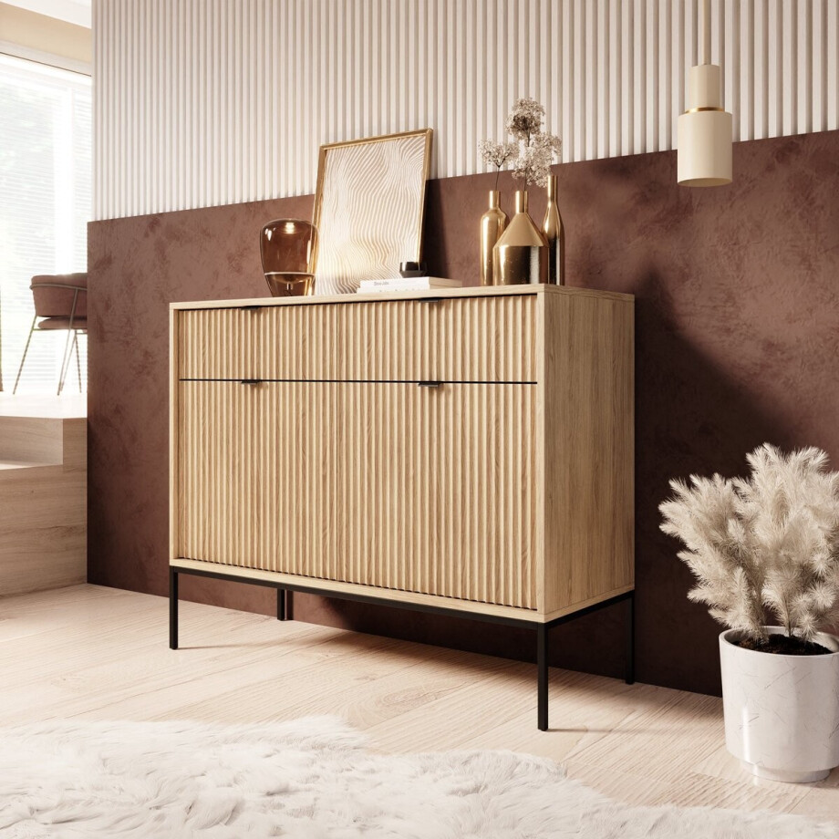 Meubella - Dressoir Navil - Eikenpatroon - 104 cm afbeelding 1