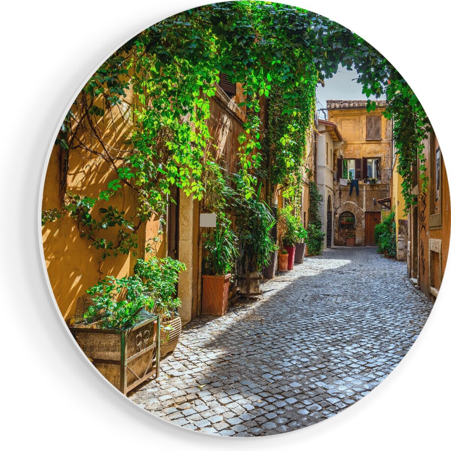 Artaza Forex Muurcirkel Straatje in Rome met Groene Planten - 90x90 cm - Groot - Wandcirkel - Rond Schilderij - Muurdecoratie Cirkel Artaza Forex Muurcirkel Straatje in Rome met Groene Planten - 90x90 cm - Groot - Wandcirkel - Rond Schilderij - Muurdecoratie Cirkel afbeelding 1