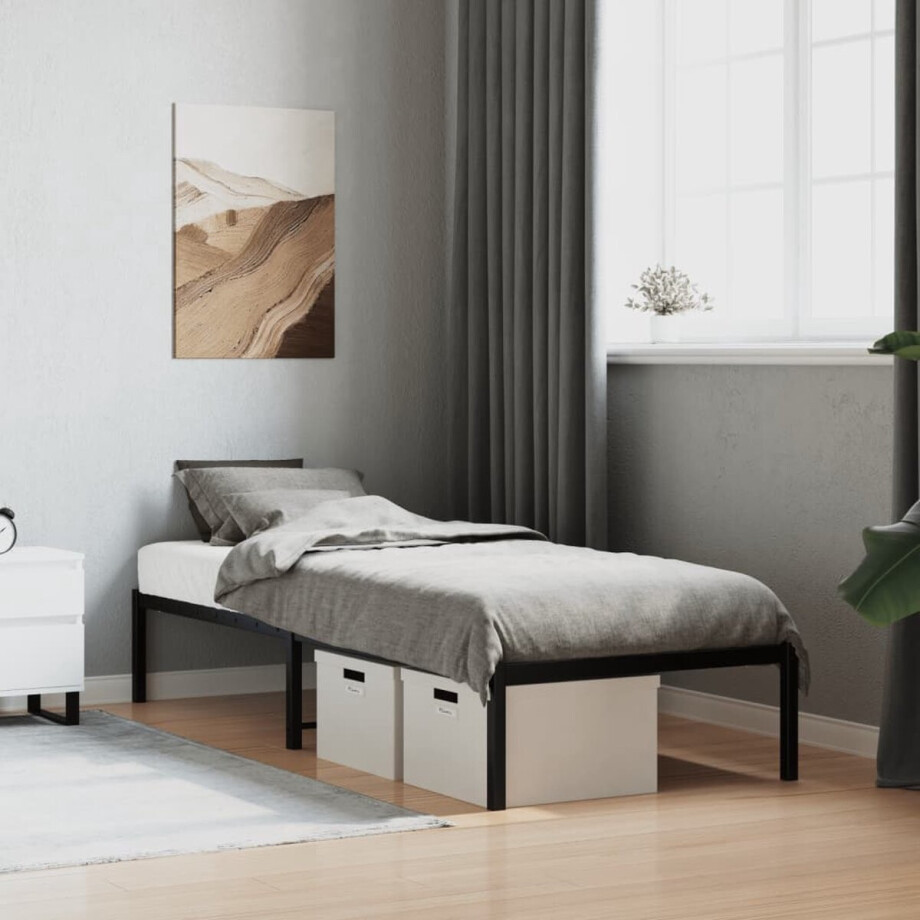 vidaXL - Bedframe - metaal - zwart - 75 - x - 190 - cm vidaXL - Bedframe - metaal - zwart - 75 - x - 190 - cm afbeelding 1