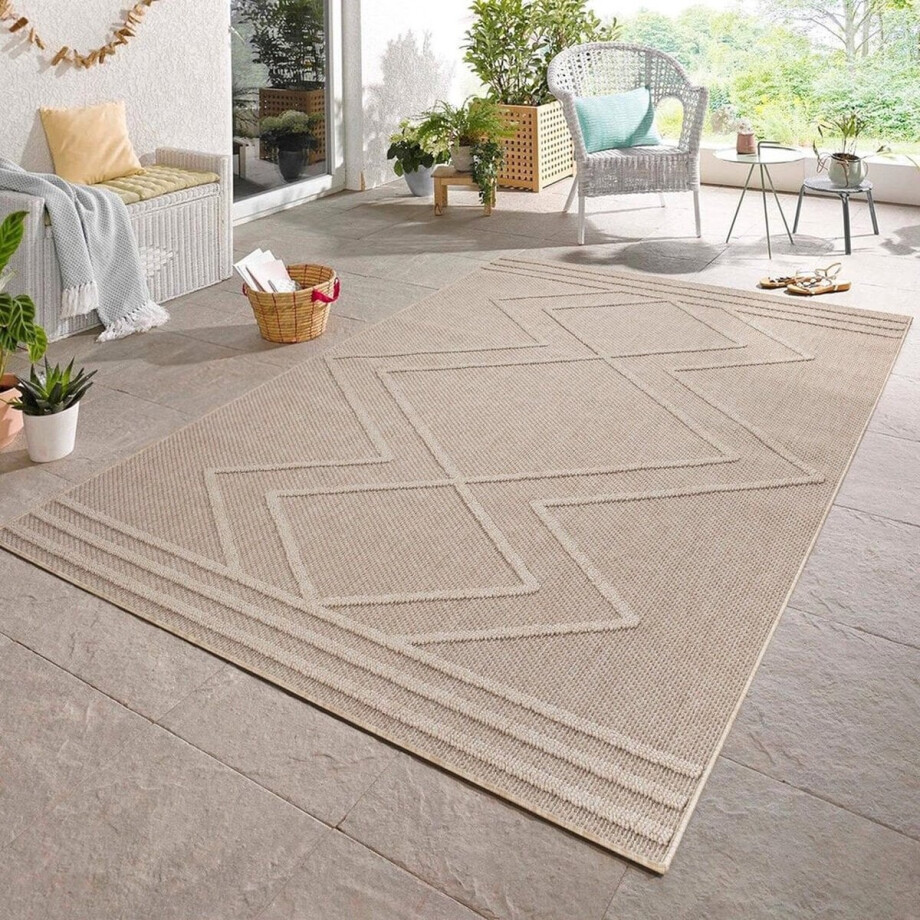 Flycarpets Tenedo Beige Buitenkleed - Vloerkleed, Laagpolig Tuinkleed / Tuintapijt / Buitentapijt - 80x150 cm afbeelding 1