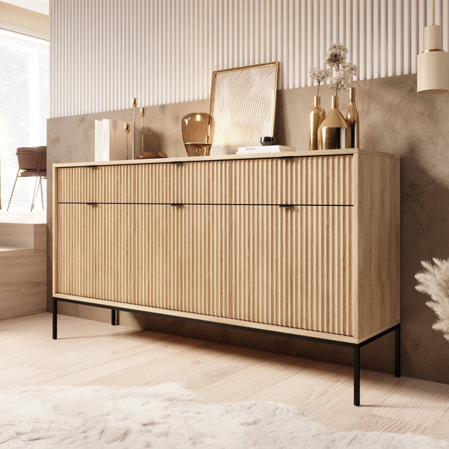Meubella - Dressoir Navil - Eikenpatroon - 154 cm afbeelding 1