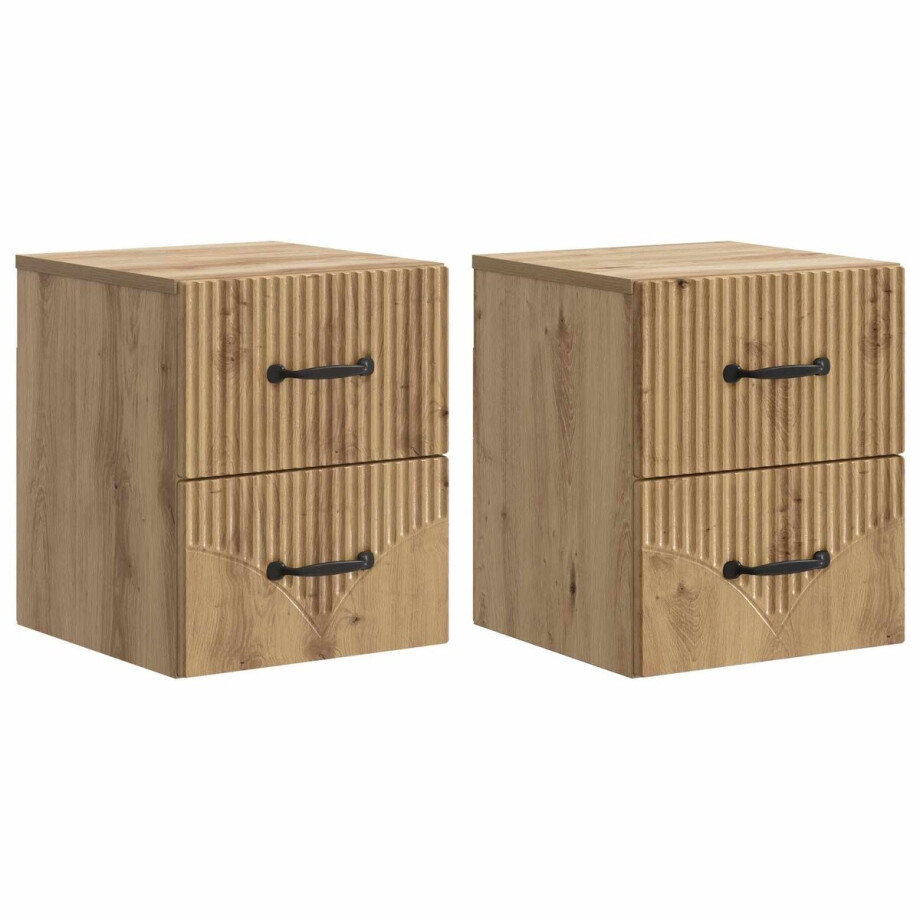 vidaXL - Muurbevestigde - Nachttafel - 2 - st - Artisanaal - eiken afbeelding 1