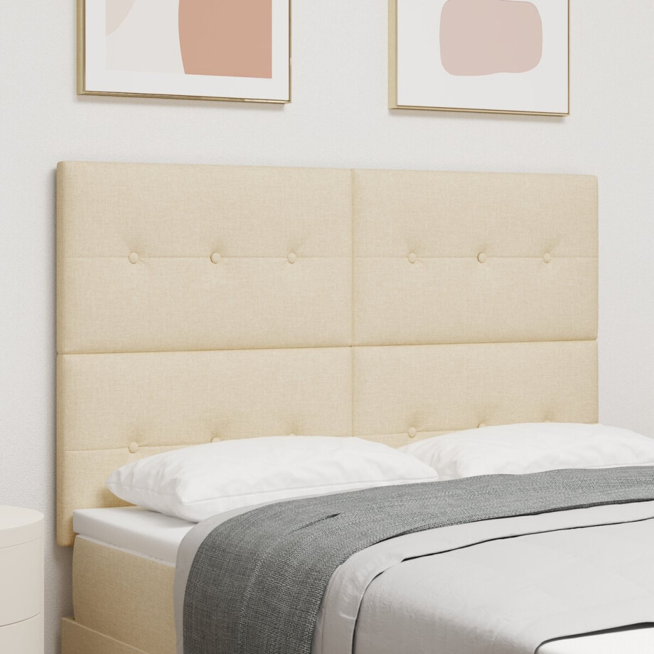 vidaXL - Hoogte - verstelbaar - hoofdbord - met - hoofdeinde - Crème - 144 - cm - Stof afbeelding 1