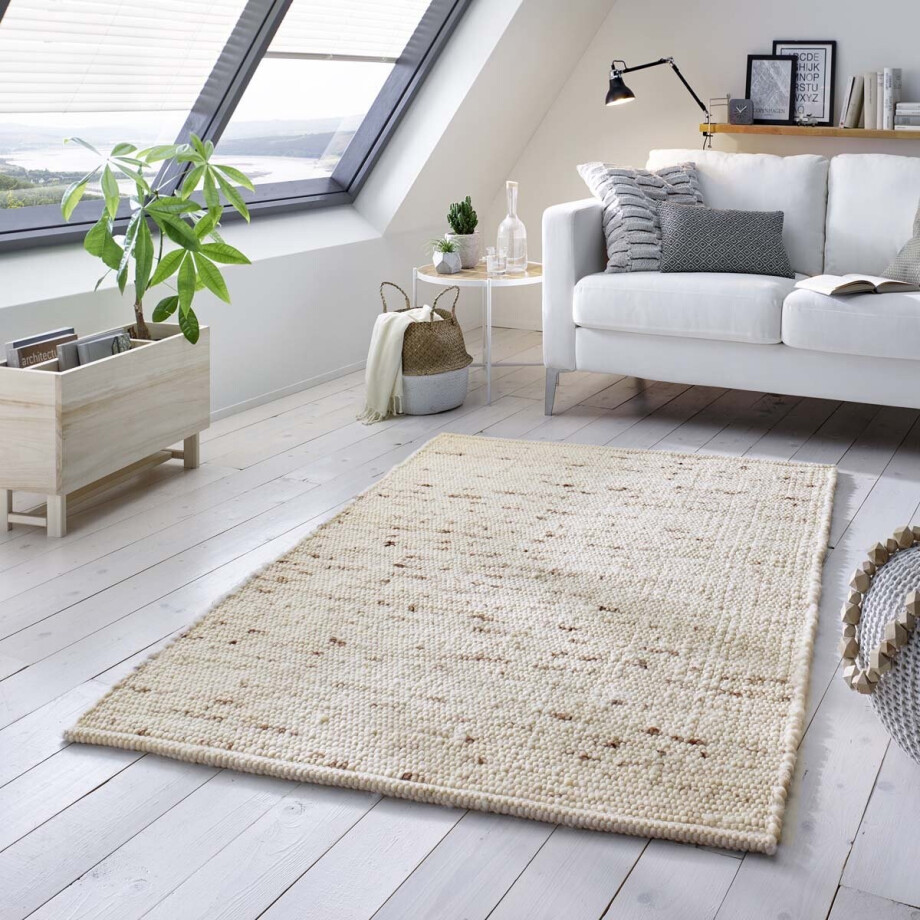 Wollen vloerkleed handweef Oslo - crème 160x230 cm Wollen vloerkleed handweef Oslo - crème 160x230 cm afbeelding 1