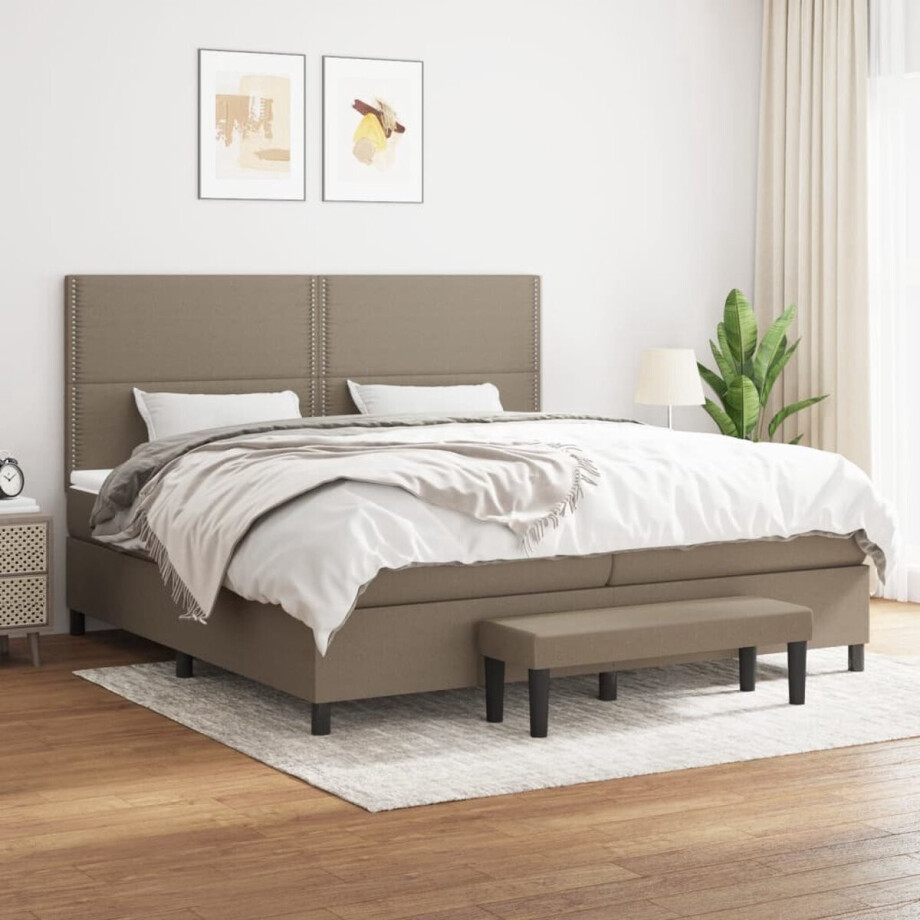 vidaXL Boxspring met matras - Stof - Taupe - 200x200 cm Boxspringbed - Slaapcomfort - Boxspring - Tweepersoonsbed - Pocketed Veren Matras vidaXL Boxspring met matras - Stof - Taupe - 200x200 cm Boxspringbed - Slaapcomfort - Boxspring - Tweepersoonsbed - Pocketed Veren Matras afbeelding 1