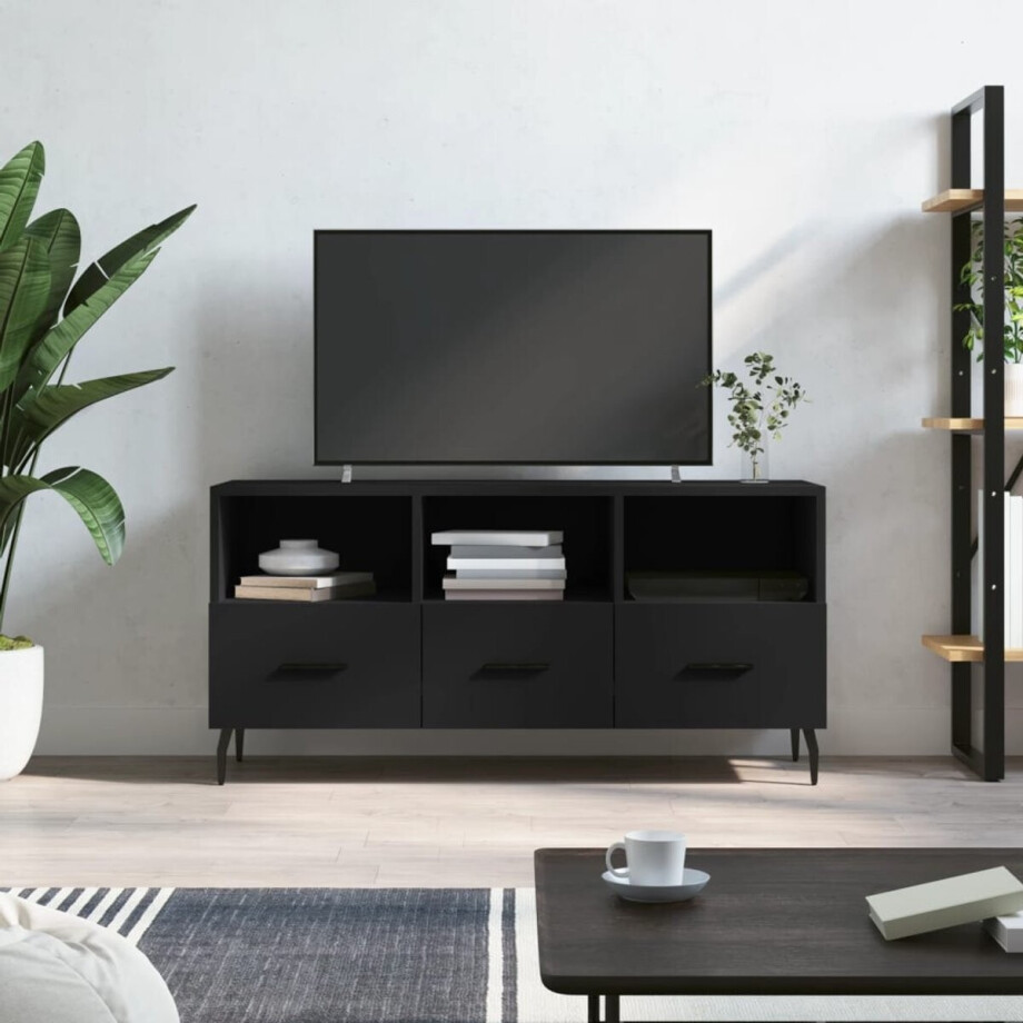 vidaXL Tv-meubel zwart 102x36x50 cm hout en ijzer Tv Kast - Tv Meubel - Houten Tv Kast - Zwart Tv Meubel - Mediakast vidaXL Tv-meubel zwart 102x36x50 cm hout en ijzer Tv Kast - Tv Meubel - Houten Tv Kast - Zwart Tv Meubel - Mediakast afbeelding 1