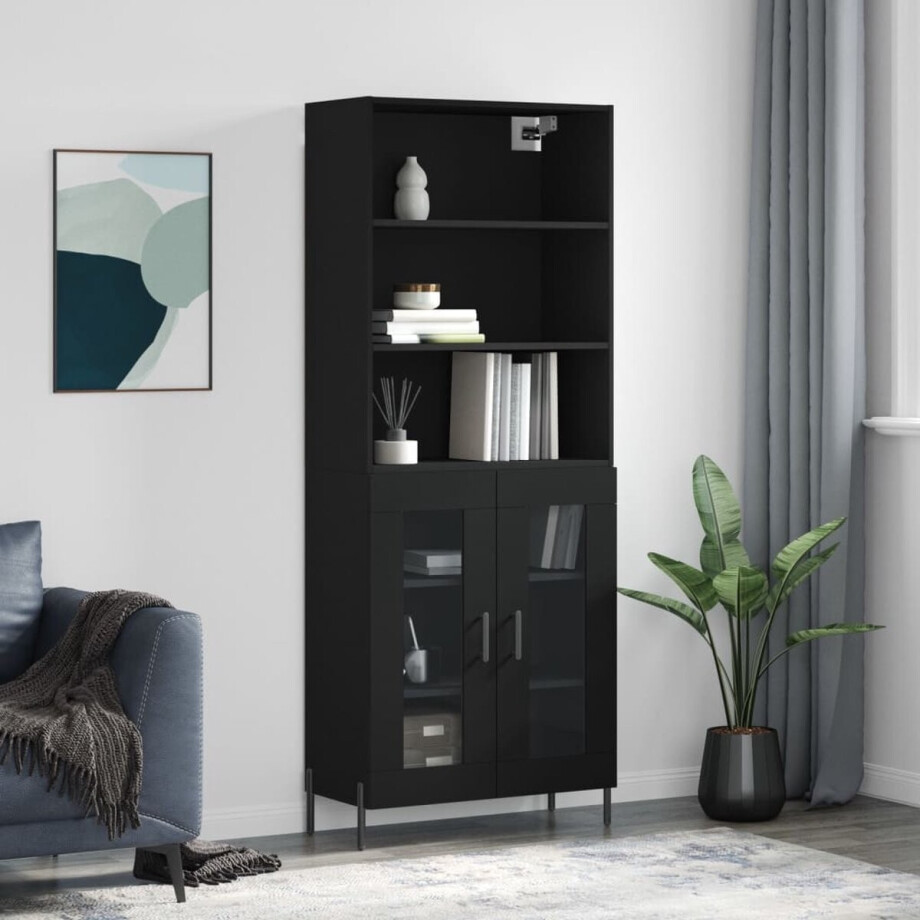 vidaXL Zwarte Kast - Hoge Kast - Hoge kast 69,5x34x180 cm bewerkt hout zwart - Houten Kast - Opslagkast - Woonkamermeubel vidaXL Zwarte Kast - Hoge Kast - Hoge kast 69,5x34x180 cm bewerkt hout zwart - Houten Kast - Opslagkast - Woonkamermeubel afbeelding 1