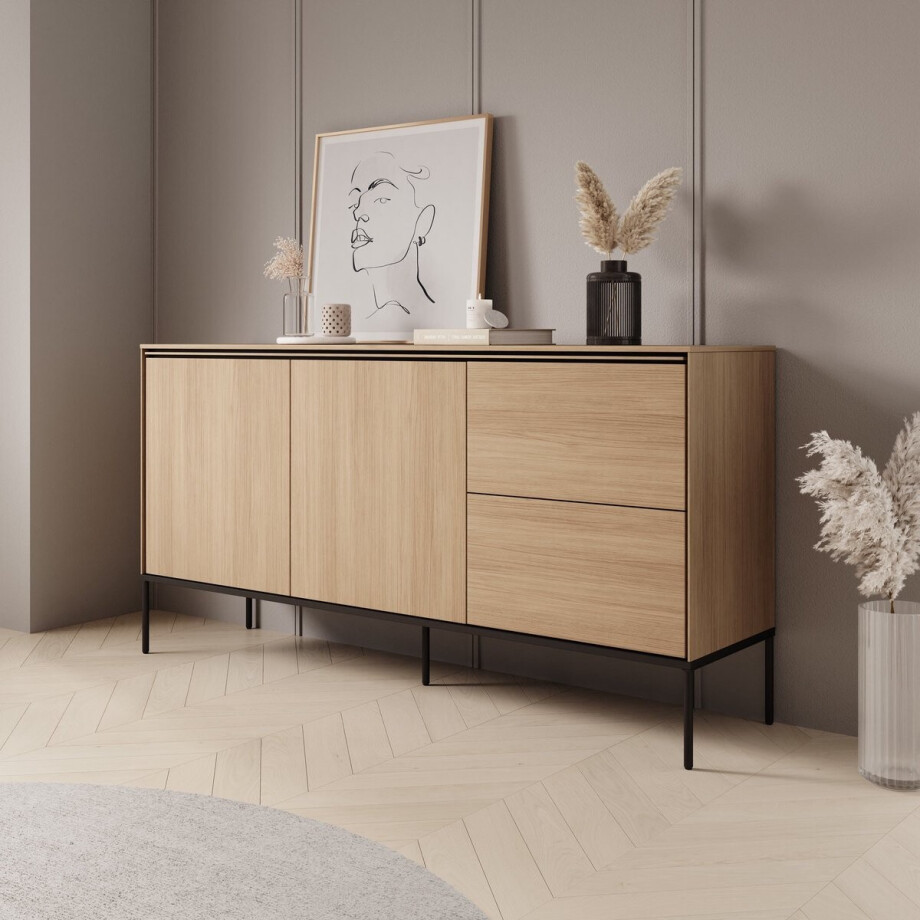 Meubella - Vicious - Dressoir - Eiken - 167x41x85 cm afbeelding 1