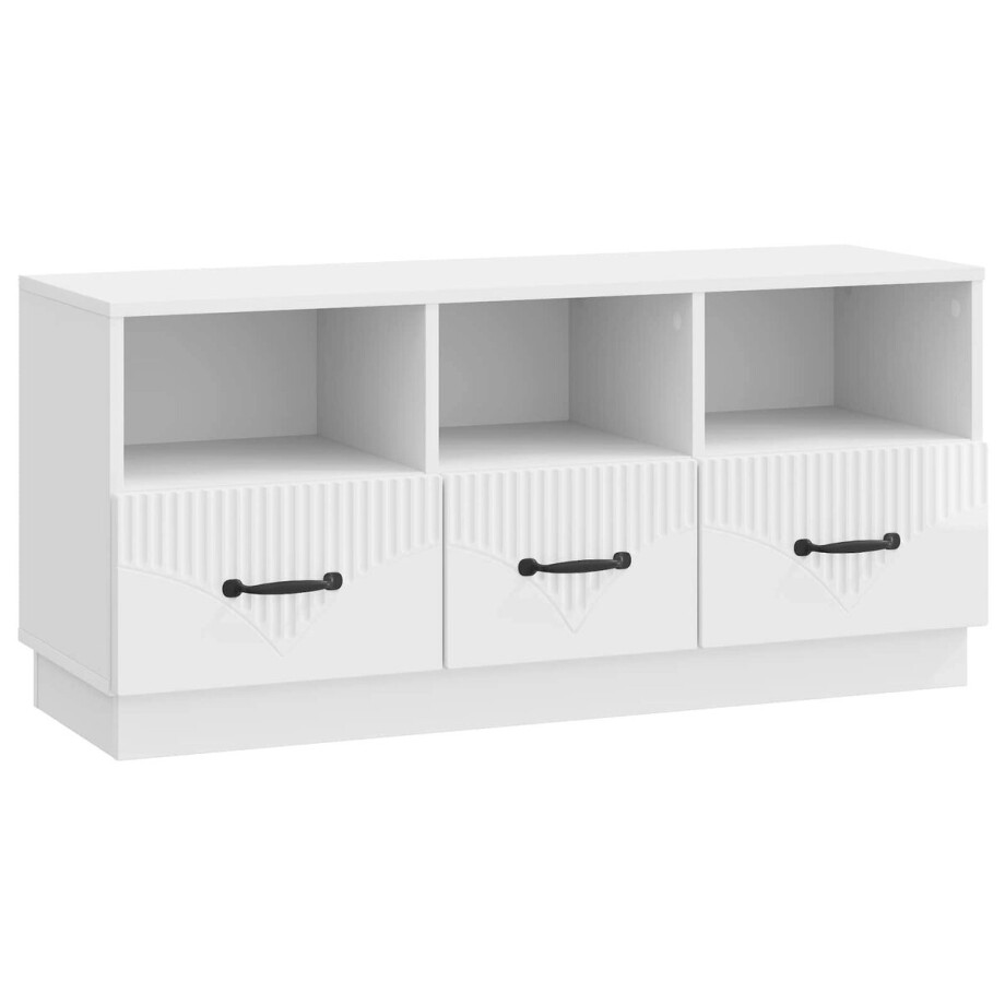 vidaXL - TV - Kast - met - lade - Hoogglans - Wit - 102 - x - 34,5 - x - 47 - cm - Bewerkt - hout afbeelding 1