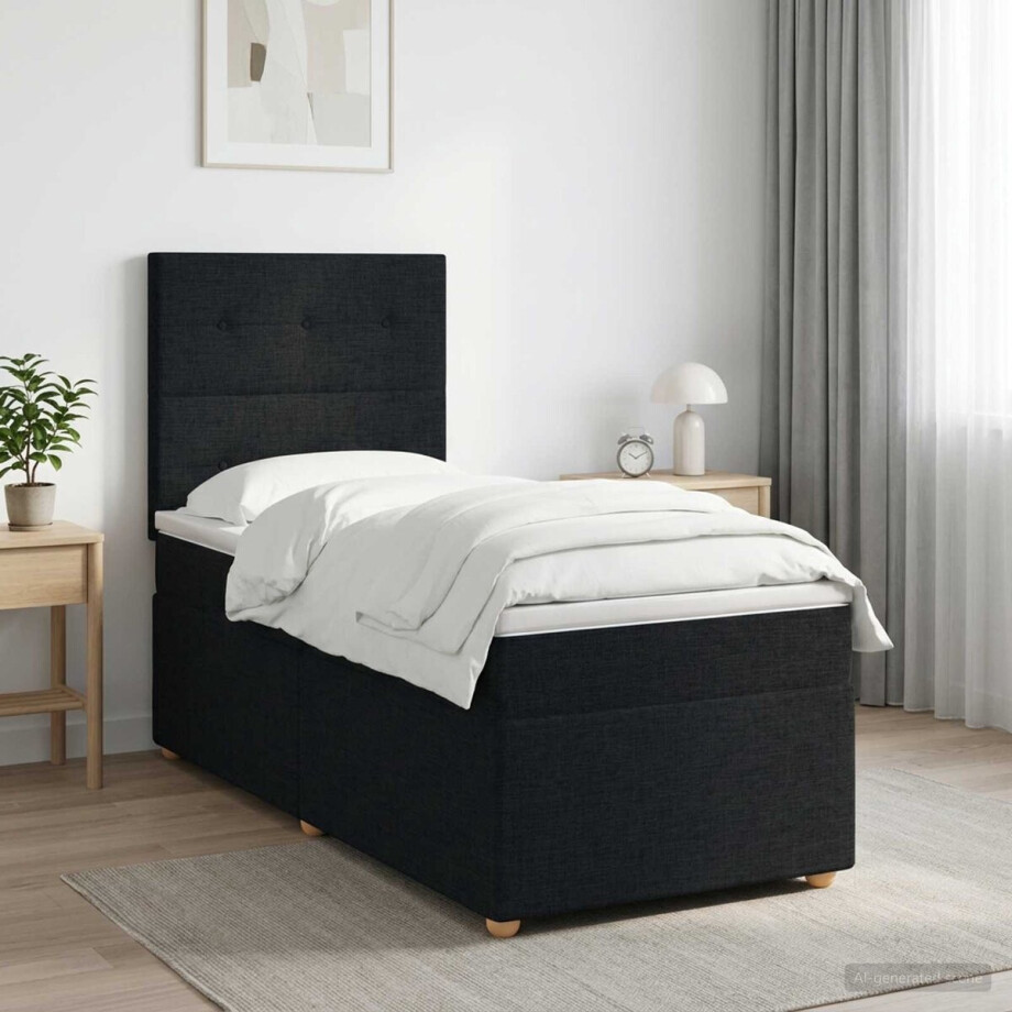 vidaXL - Boxspringbed - met - matras - met - hoofdeinde - Zwart - 90 - x - 190 - cm - Stof vidaXL - Boxspringbed - met - matras - met - hoofdeinde - Zwart - 90 - x - 190 - cm - Stof afbeelding 1