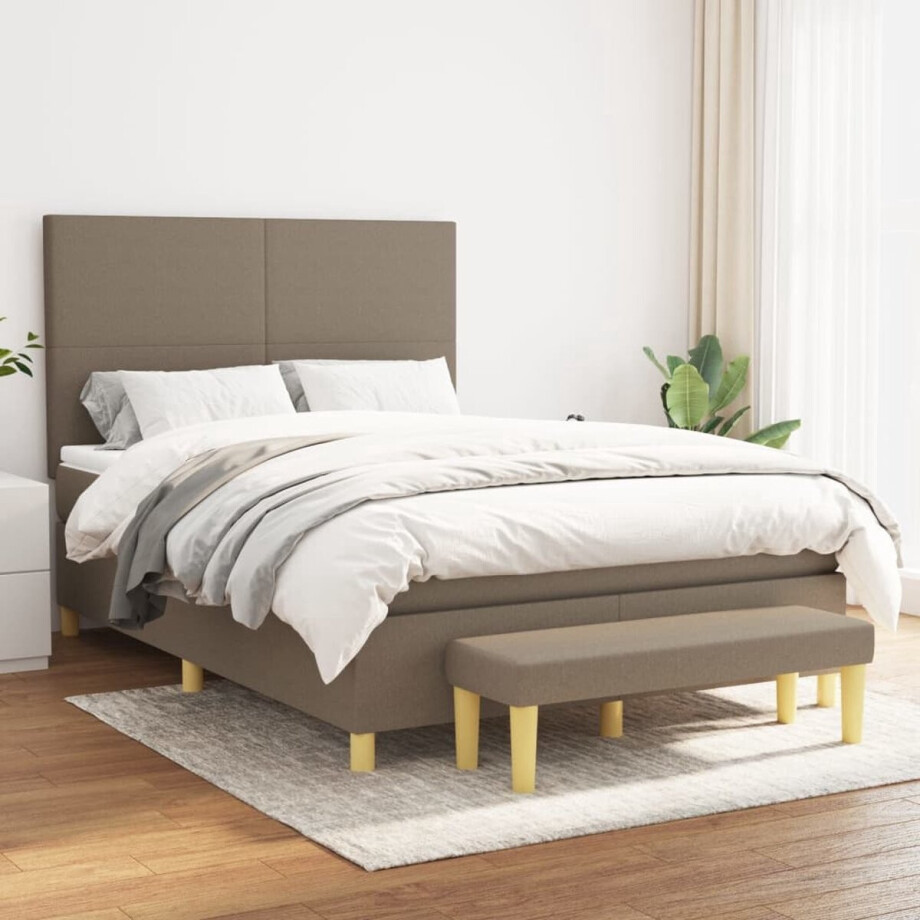 vidaXL Boxspring - Boxspringbed - Boxspring met matras stof taupe 140x190 cm - Tweepersoonsbed - Bed Frame - Taupecouleur vidaXL Boxspring - Boxspringbed - Boxspring met matras stof taupe 140x190 cm - Tweepersoonsbed - Bed Frame - Taupecouleur afbeelding 1