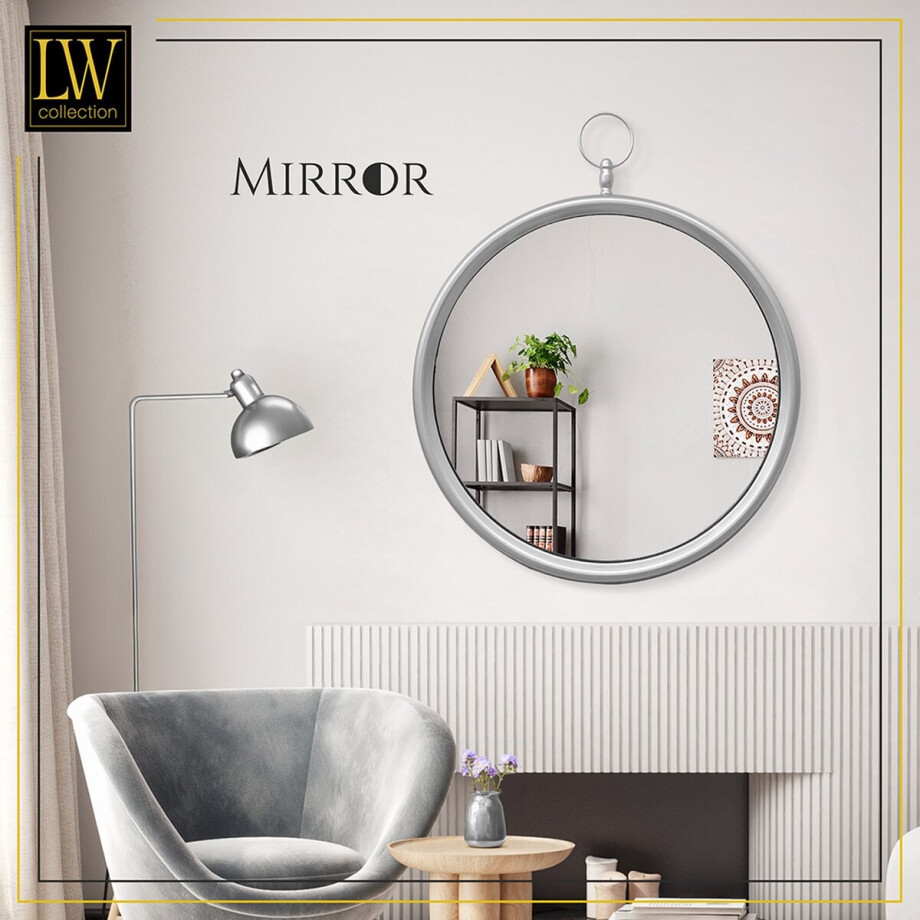 LW Collection wandspiegel met haak zilver rond 60x79 cm metaal - grote spiegel muur - industrieel - woonkamer gang - badkamerspiegel - muurspiegel slaapkamer zilveren rand - hangspiegel met luxe design LW Collection wandspiegel met haak zilver rond 60x79 cm metaal - grote spiegel muur - industrieel - woonkamer gang - badkamerspiegel - muurspiegel slaapkamer zilveren rand - hangspiegel met luxe design afbeelding 1