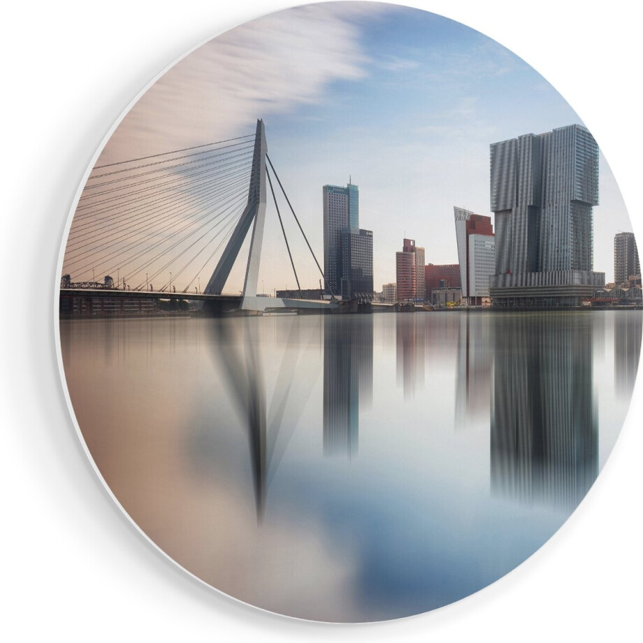Artaza Forex Muurcirkel Rotterdamse Skyline Met De Erasmusbrug - 70x70 cm - Wandcirkel - Rond Schilderij - Wanddecoratie Cirkel - Muurdecoratie afbeelding 1