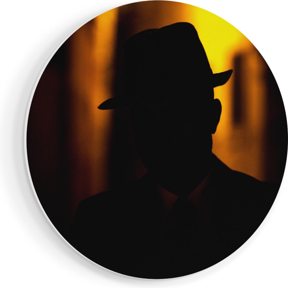 Artaza Forex Muurcirkel Silhouet Van Een Man Met Een Hoed - 40x40 cm - Klein - Wandcirkel - Rond Schilderij - Wanddecoratie Cirkel afbeelding 1
