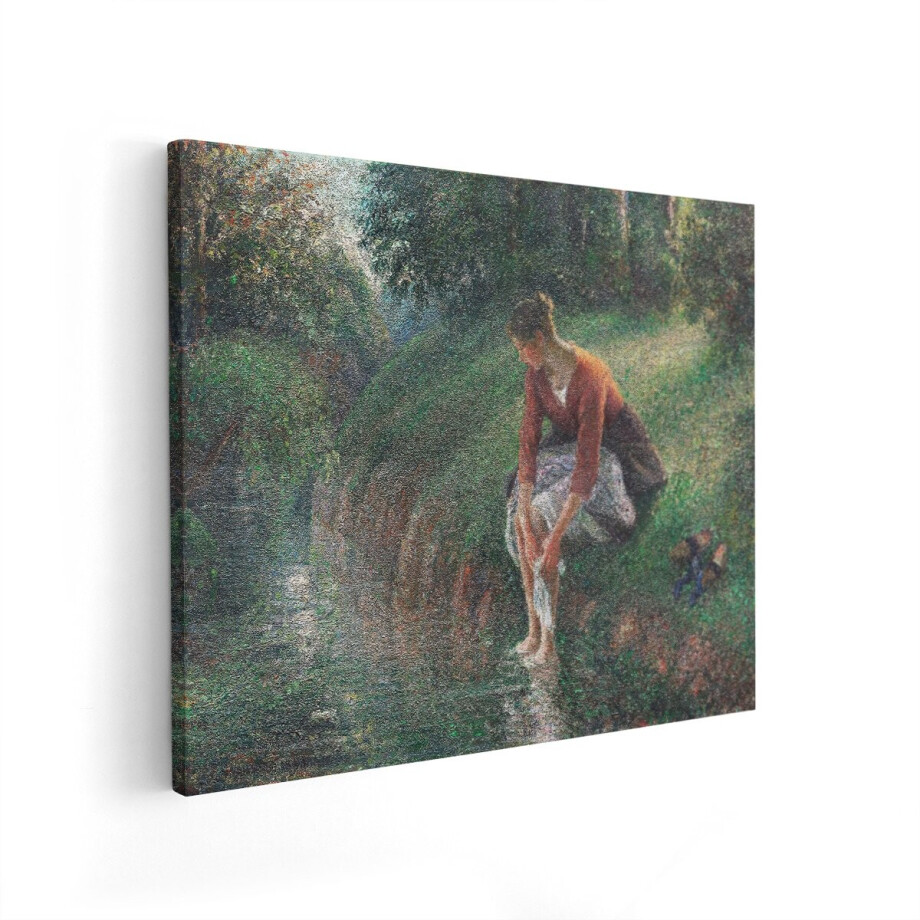 Artaza Canvas Schilderij Vrouw Bij Beekje - 100x80 cm - Wanddecoratie Impressionisme - Muurdecoratie Natuur - Schilderijen Landschap Bos afbeelding 1