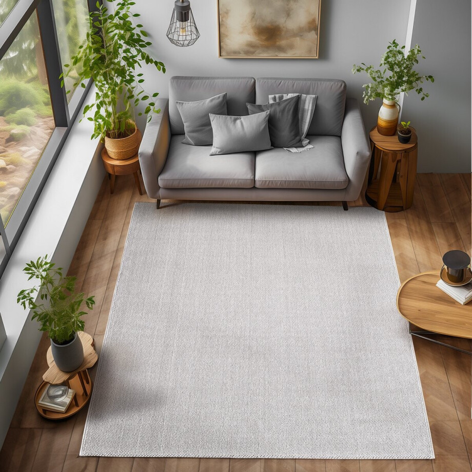 Flycarpets Laagpolig vloerkleed - Gevlochten - Handgeweven Look - Zilver 120x170 cm Flycarpets Laagpolig vloerkleed - Gevlochten - Handgeweven Look - Zilver 120x170 cm afbeelding 1