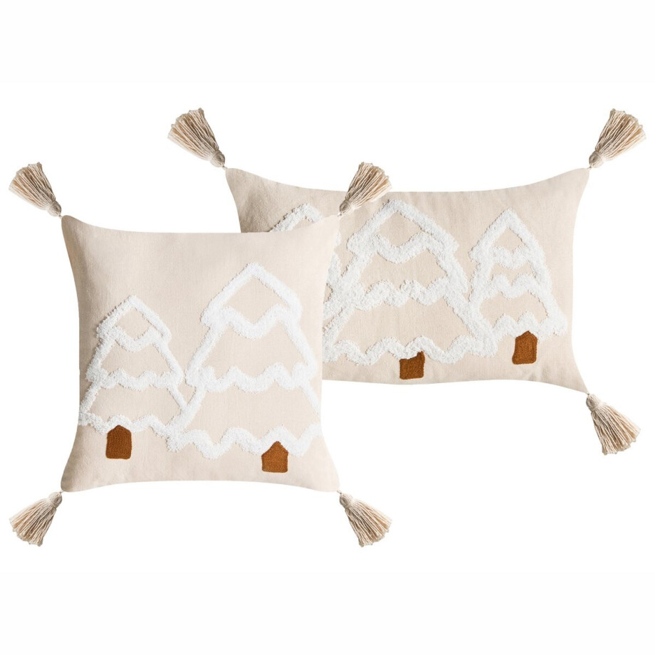 INTSIA - Sierkussen set van 2 - Lichtbeige/Wit - Katoen INTSIA - Sierkussen set van 2 - Lichtbeige/Wit - Katoen afbeelding 1