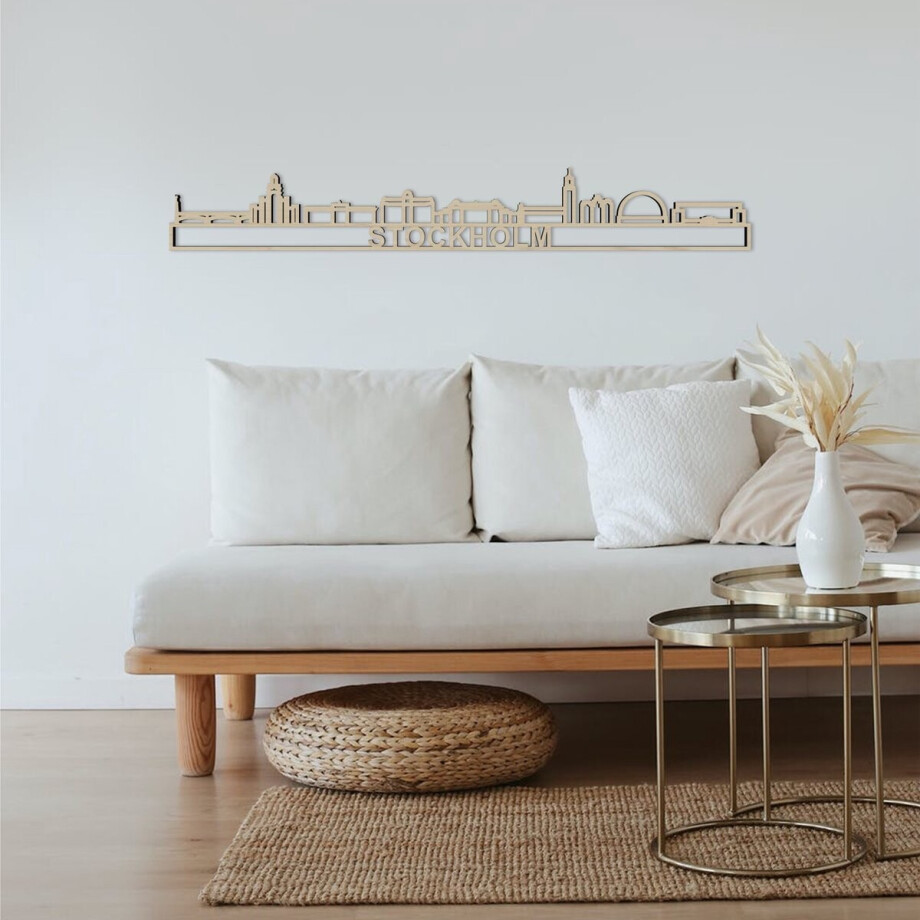 Skyline Stockholm Populierenhout 130 Cm Wanddecoratie Voor Aan De Muur Met Tekst City Shapes afbeelding 1