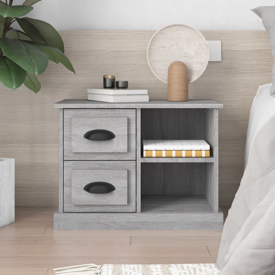 vidaXL Nachtkastje - 60x35,5x45 cm - Grijs Sonoma Eiken Nachtkastje - Bijzettafel - Kast - Houten Meubels - Grijze Meubelen afbeelding 1