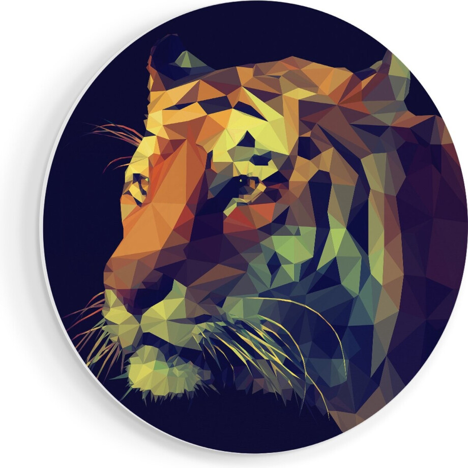 Artaza Forex Muurcirkel Tijger Illustratie Van Origami - Abstract - 90x90 cm - Groot - Wandcirkel - Rond Schilderij - Muurdecoratie Cirkel afbeelding 1