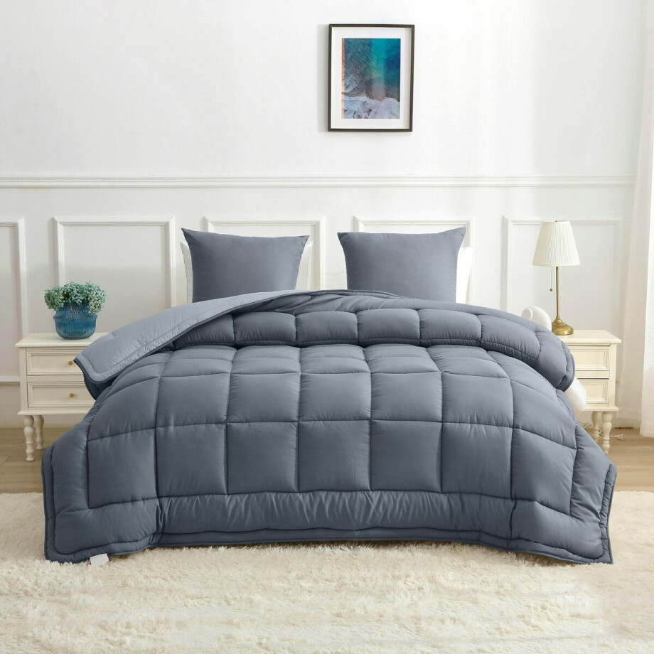 Wasbaar Dekbed met Vaste Overtrek-Donker grijs / Zilver grijs-160 x 220 (1-persoons) Wasbaar Dekbed met Vaste Overtrek-Donker grijs / Zilver grijs-160 x 220 (1-persoons) afbeelding 1