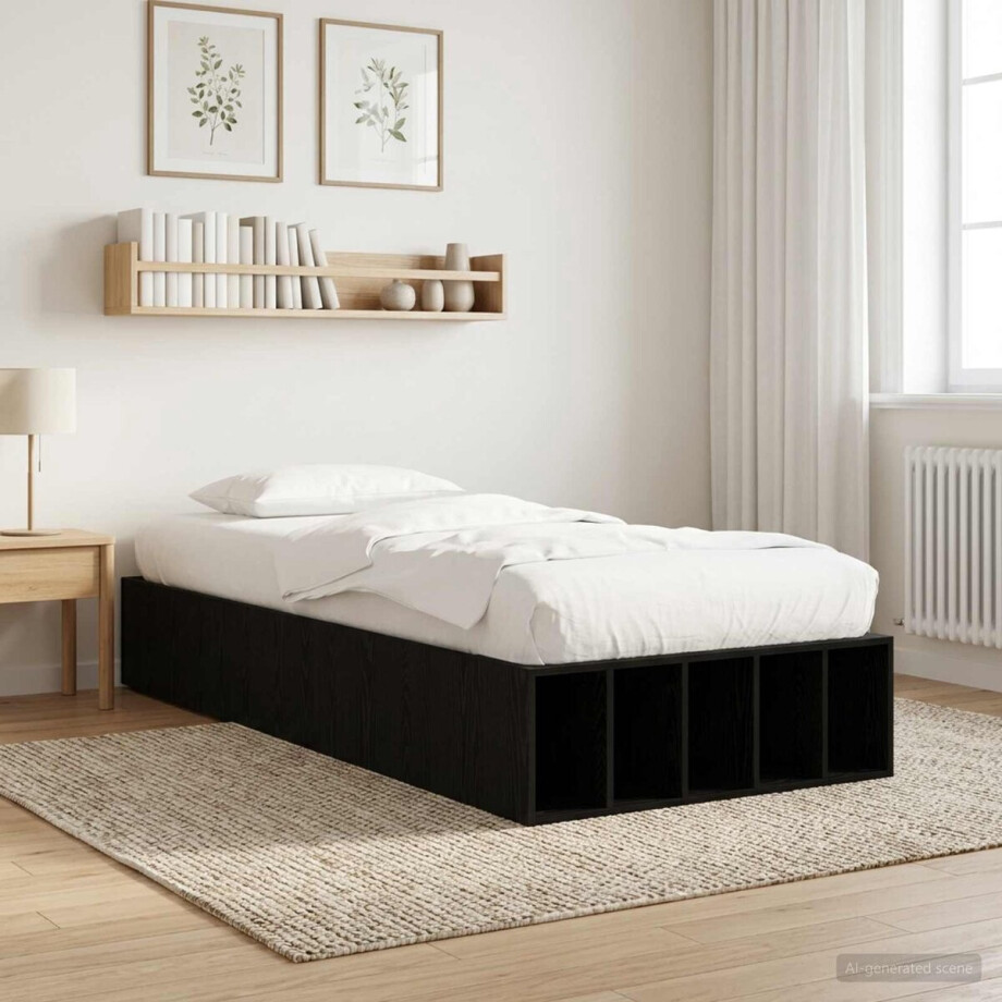 vidaXL - Bedombouw - met - opslag - Zwart - eiken - 80 - x - 200 - cm - Bewerkt - hout vidaXL - Bedombouw - met - opslag - Zwart - eiken - 80 - x - 200 - cm - Bewerkt - hout afbeelding 1
