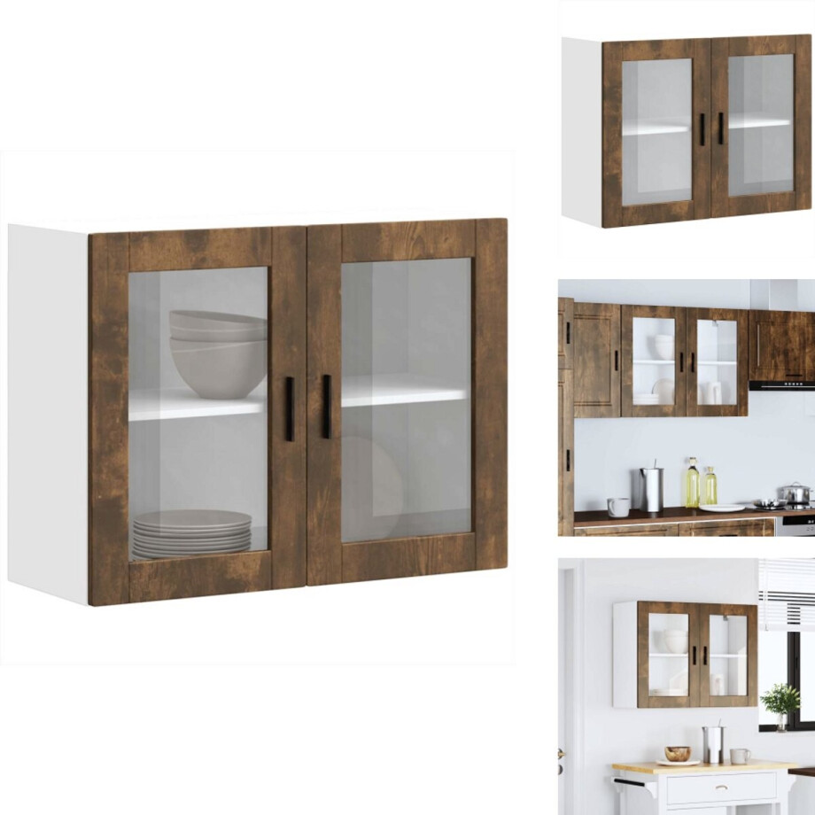 vidaXL Keuken Wandkast - Keuken Wandkasten -keuken Wandmeubel - Gemonteerde Wandkast - Keukenwandkast met glazen deur Porto gerookt eikenkleurig afbeelding 1
