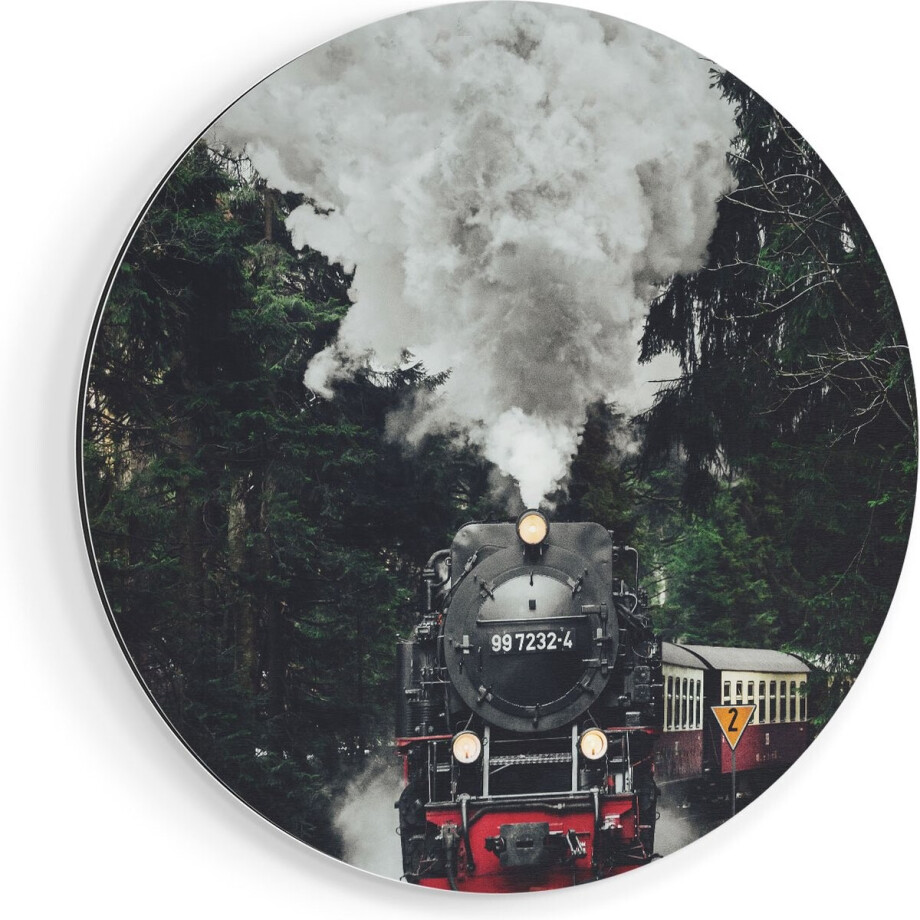 Artaza Dibond Muurcirkel Locomotief in de Bossen met Stoom Wolken - Ø 80 cm - Groot - Wandcirkel - Rond Schilderij - Voor Binnen en Buiten Artaza Dibond Muurcirkel Locomotief in de Bossen met Stoom Wolken - Ø 80 cm - Groot - Wandcirkel - Rond Schilderij - Voor Binnen en Buiten afbeelding 1