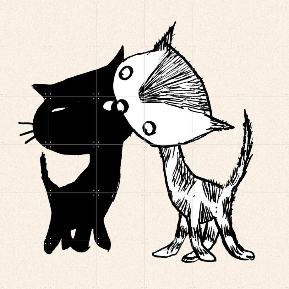 IXXI Pim & Pom 1, Fiep Westendorp - 120 x 120 cm - Gratis ophangtool - Grote wanddecoratie en posters - Speels, Cartoonesk, Line art, Illustraties afbeelding 1