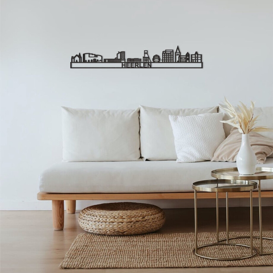 Skyline Heerlen Zwart Mdf 90 Cm Wanddecoratie Voor Aan De Muur Met Tekst City Shapes afbeelding 1