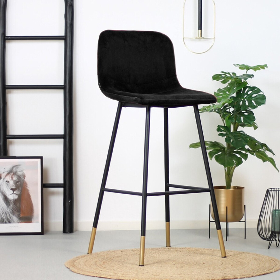 Bronx71® Velvet barkruk Mikky zwart 65-78 cm - barstoel afbeelding 1
