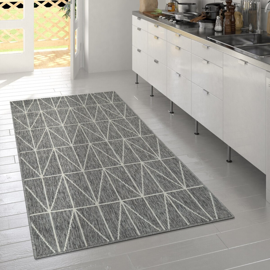 Flycarpets Binnen & Buitenkleed - Vloerkleed Bruliza - Geo - Grijs Flycarpets Binnen & Buitenkleed - Vloerkleed Bruliza - Geo - Grijs afbeelding 1