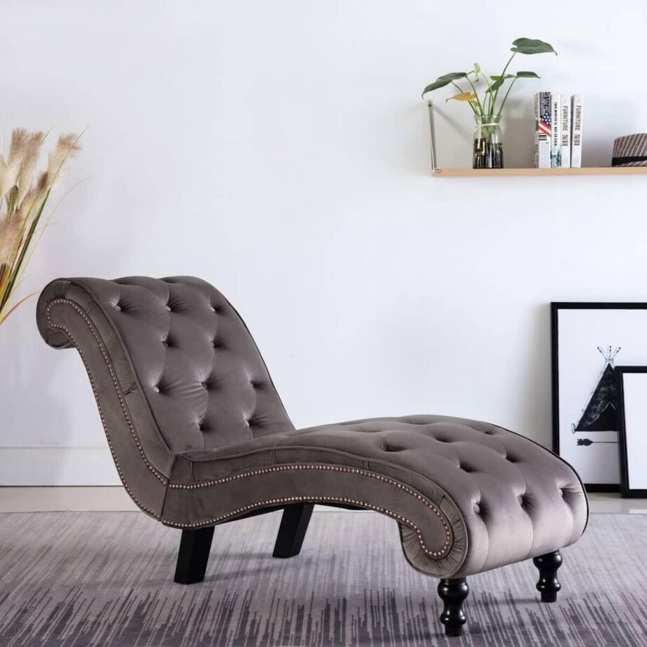 vidaXL - Chaise - longue - fluweel - grijs afbeelding 1