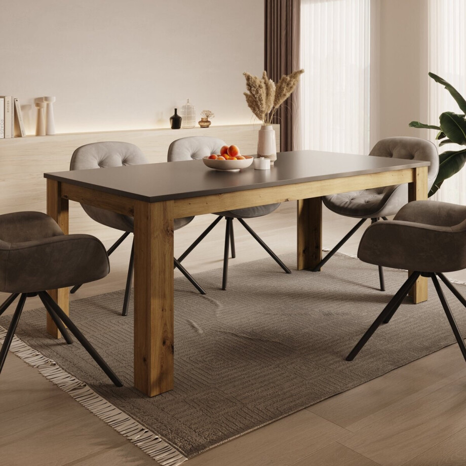 Meubella - Rogan - Eetkamertafel - Zwart - 180x90x75 cm Meubella - Rogan - Eetkamertafel - Zwart - 180x90x75 cm afbeelding 1