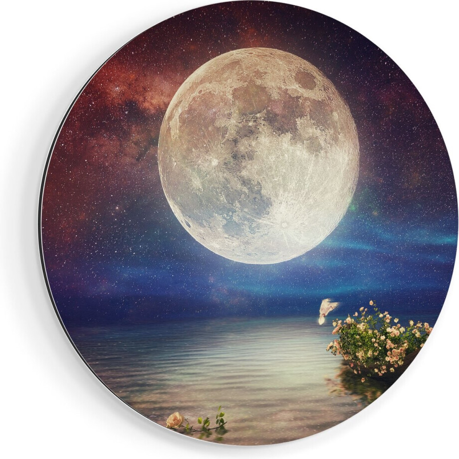 Artaza Dibond Muurcirkel Volle Maan in de Hemel boven het Water - Ø 90 cm - Groot - Wandcirkel - Rond Schilderij - Voor Binnen en Buiten Artaza Dibond Muurcirkel Volle Maan in de Hemel boven het Water - Ø 90 cm - Groot - Wandcirkel - Rond Schilderij - Voor Binnen en Buiten afbeelding 1